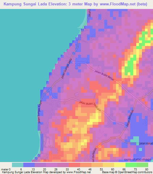 Kampung Sungai Lada,Malaysia Elevation Map