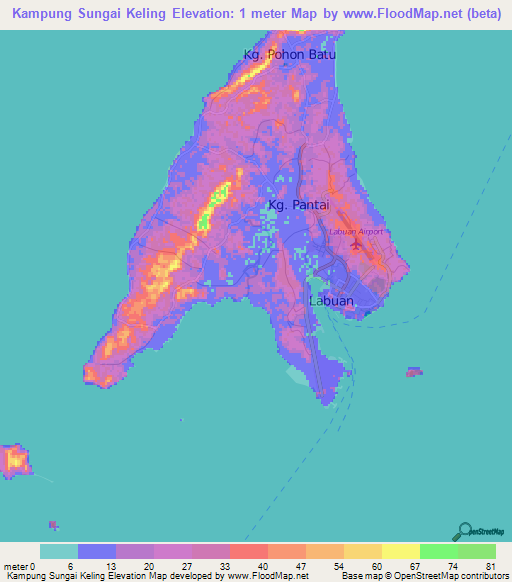 Kampung Sungai Keling,Malaysia Elevation Map