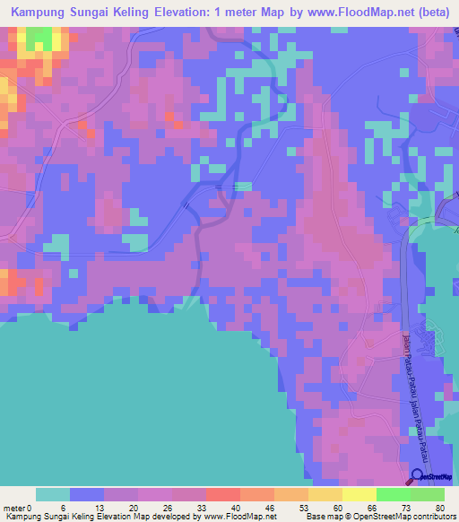 Kampung Sungai Keling,Malaysia Elevation Map