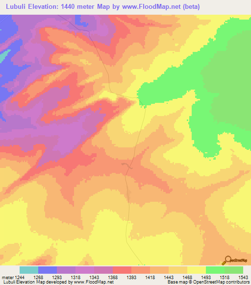 Lubuli,Zambia Elevation Map