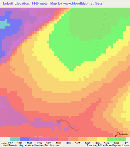 Lubuli,Zambia Elevation Map