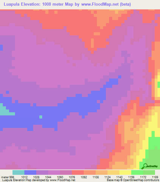 Luapula,Zambia Elevation Map