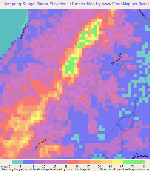 Kampung Sungai Buton,Malaysia Elevation Map