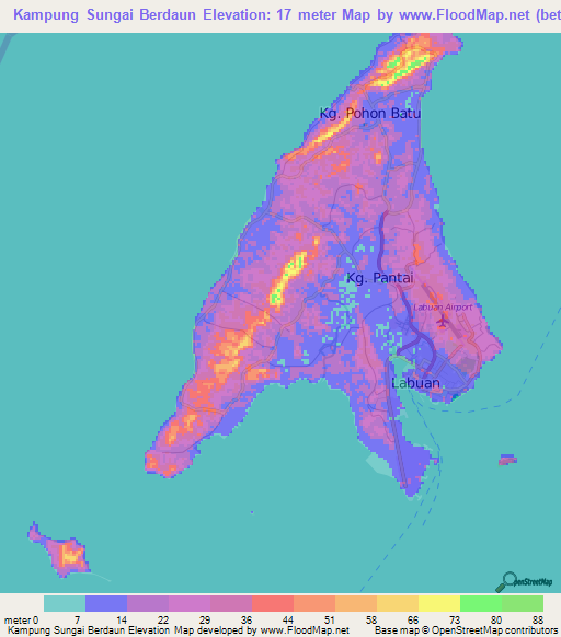 Kampung Sungai Berdaun,Malaysia Elevation Map