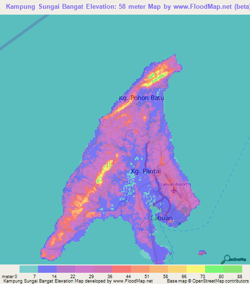 Kampung Sungai Bangat,Malaysia Elevation Map