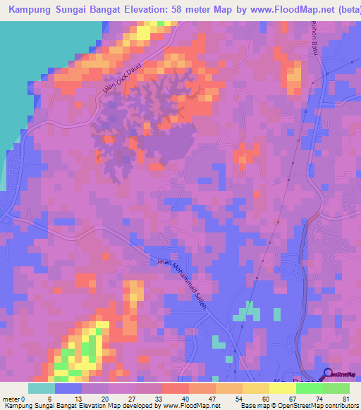 Kampung Sungai Bangat,Malaysia Elevation Map