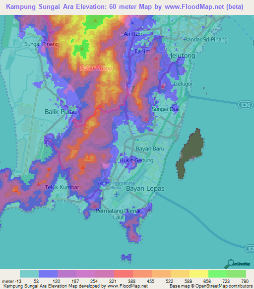 Kampung Sungai Ara,Malaysia Elevation Map