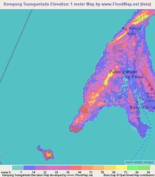 Kampung Suanganlada,Malaysia Elevation Map