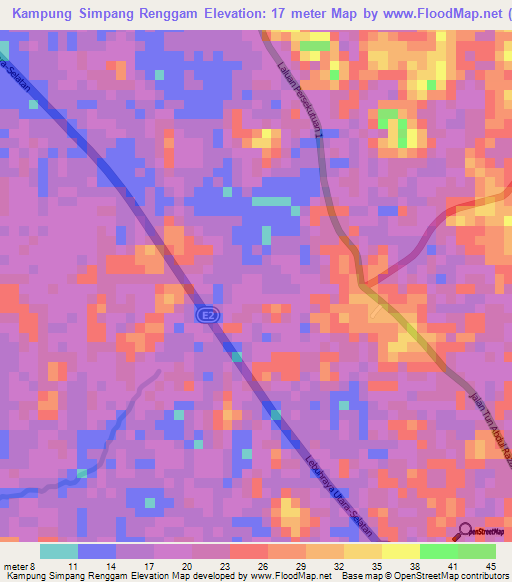 Kampung Simpang Renggam,Malaysia Elevation Map