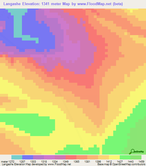 Langashe,Zambia Elevation Map