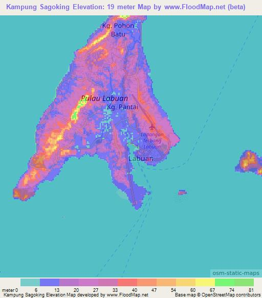 Kampung Sagoking,Malaysia Elevation Map