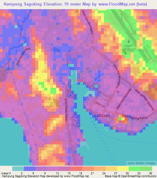 Kampung Sagoking,Malaysia Elevation Map