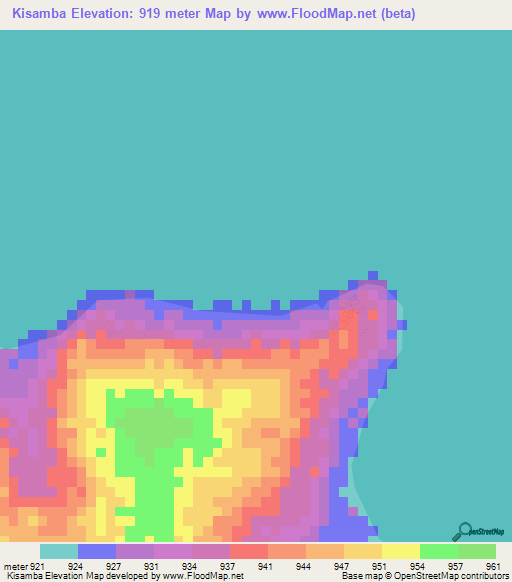 Kisamba,Zambia Elevation Map