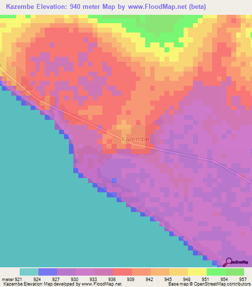 Kazembe,Zambia Elevation Map