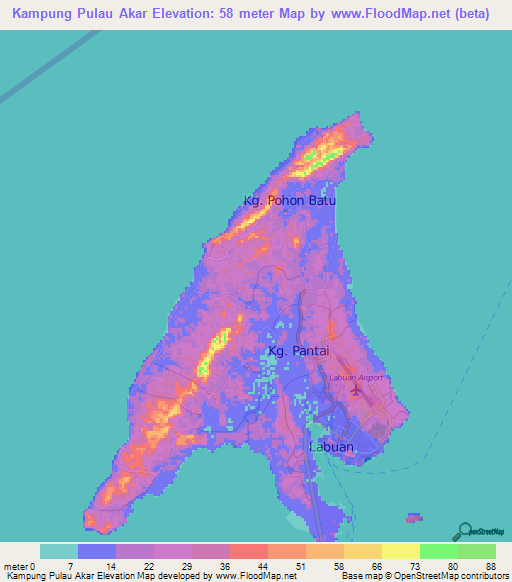 Kampung Pulau Akar,Malaysia Elevation Map