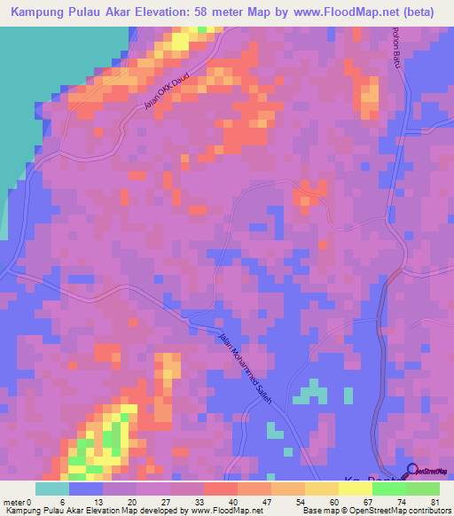 Kampung Pulau Akar,Malaysia Elevation Map