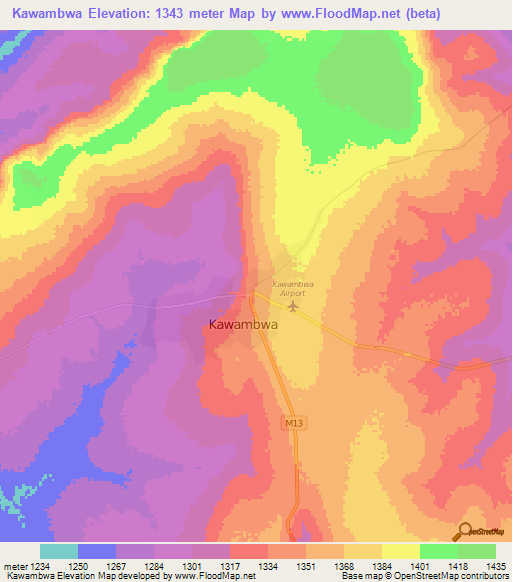 Kawambwa,Zambia Elevation Map