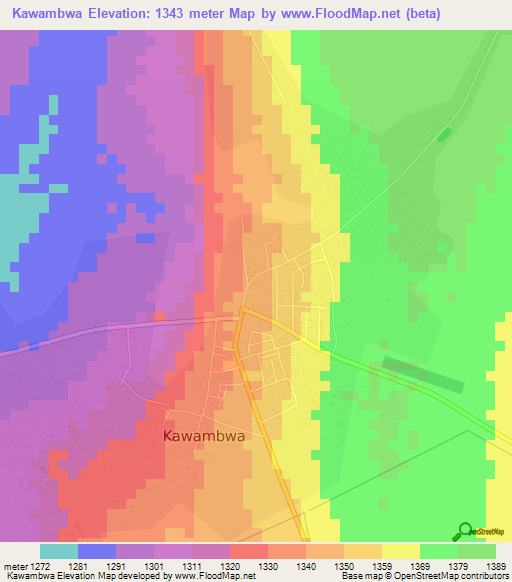 Kawambwa,Zambia Elevation Map