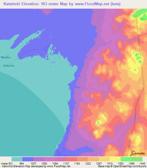 Katwimbi,Zambia Elevation Map