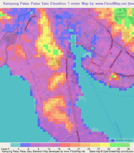 Kampung Patau Patau Satu,Malaysia Elevation Map