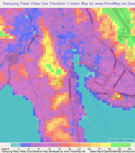 Kampung Patau Patau Dua,Malaysia Elevation Map