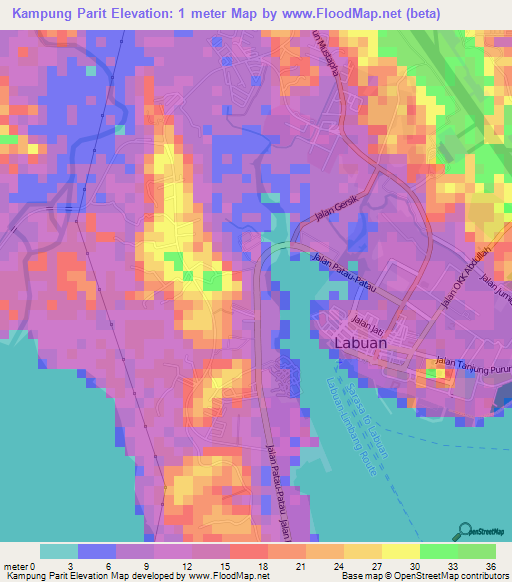 Kampung Parit,Malaysia Elevation Map