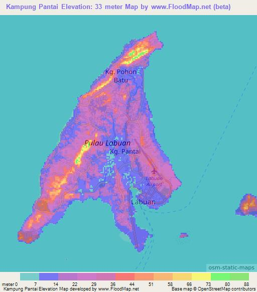 Kampung Pantai,Malaysia Elevation Map