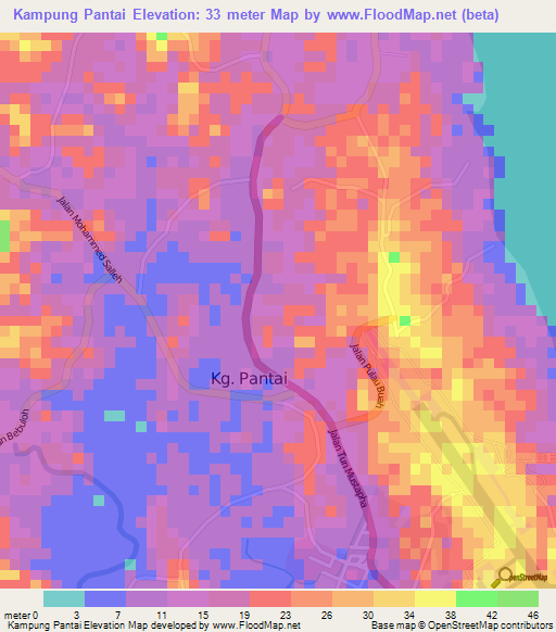 Kampung Pantai,Malaysia Elevation Map