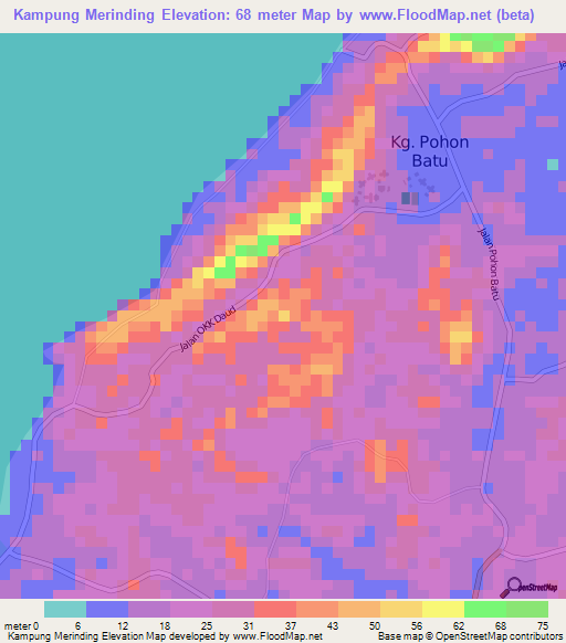 Kampung Merinding,Malaysia Elevation Map