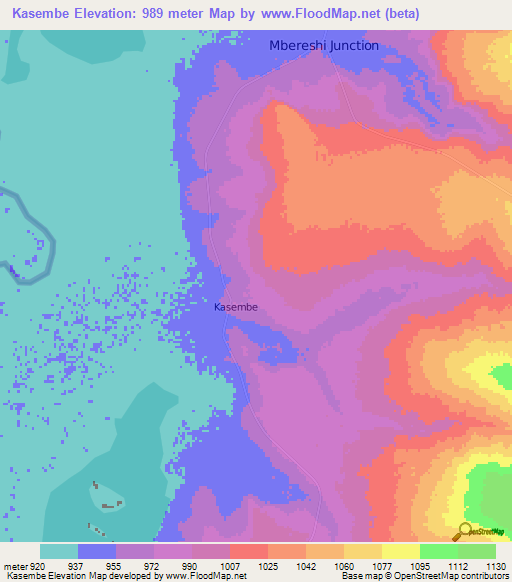 Kasembe,Zambia Elevation Map