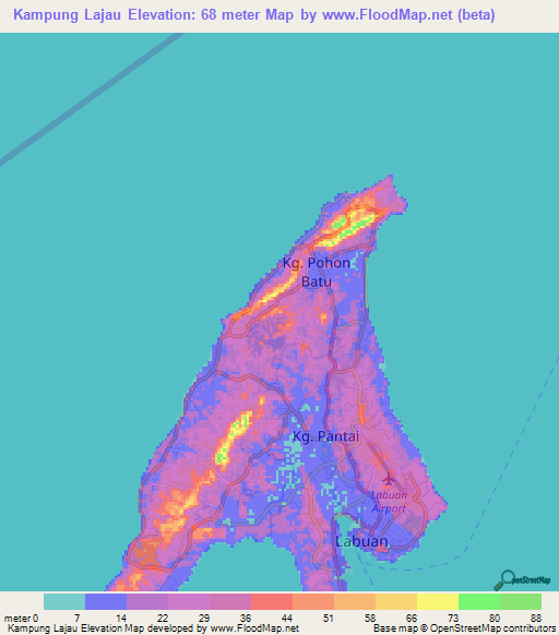 Kampung Lajau,Malaysia Elevation Map