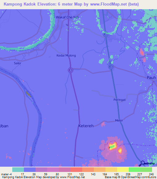 Kampong Kadok,Malaysia Elevation Map