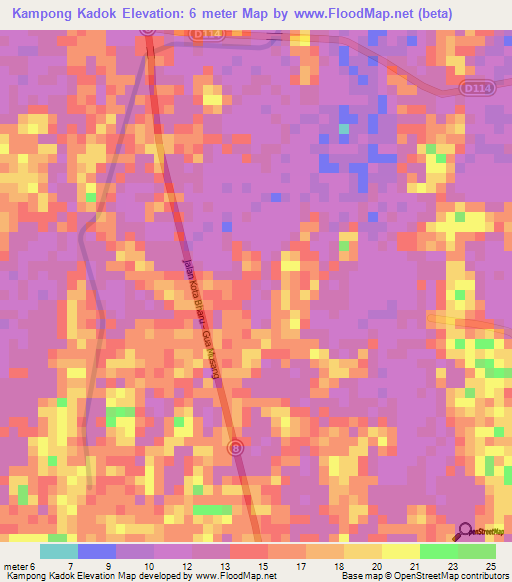 Kampong Kadok,Malaysia Elevation Map