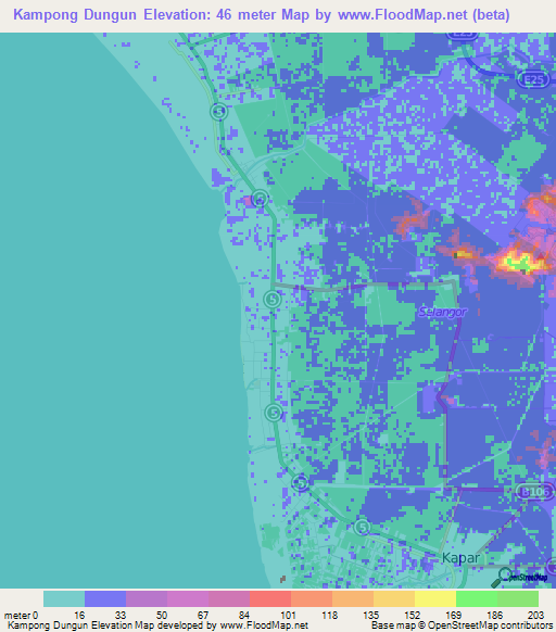 Kampong Dungun,Malaysia Elevation Map