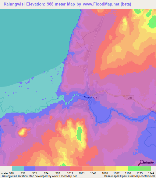 Kalungwisi,Zambia Elevation Map