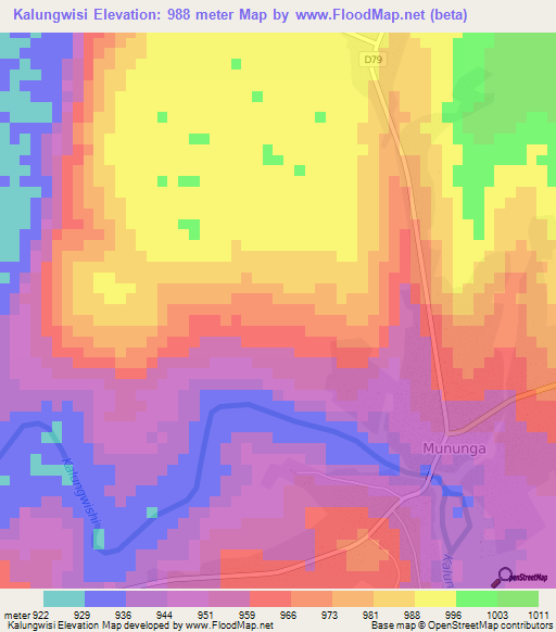 Kalungwisi,Zambia Elevation Map