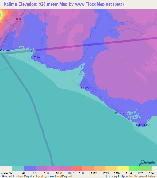 Kalima,Zambia Elevation Map