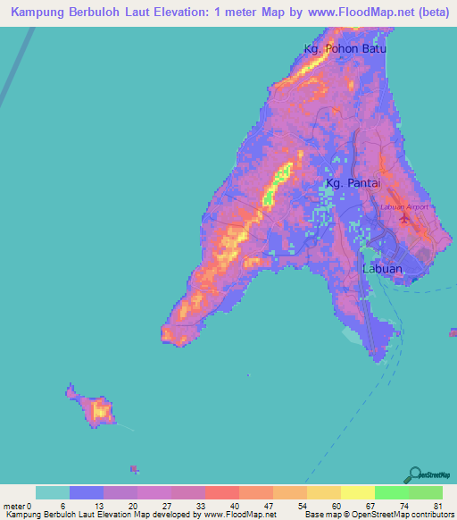 Kampung Berbuloh Laut,Malaysia Elevation Map