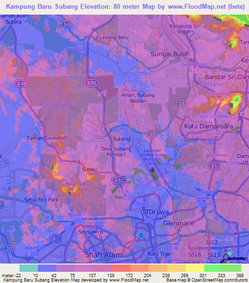 Kampung Baru Subang,Malaysia Elevation Map