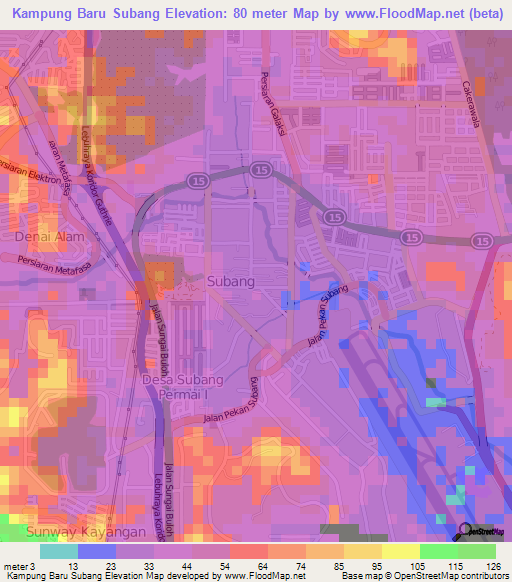 Kampung Baru Subang,Malaysia Elevation Map