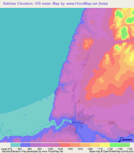 Kafulwe,Zambia Elevation Map