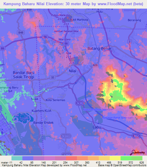 Kampung Baharu Nilai,Malaysia Elevation Map