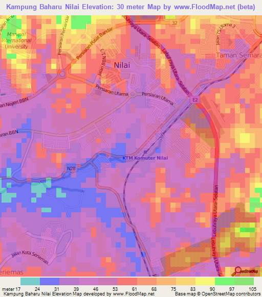 Kampung Baharu Nilai,Malaysia Elevation Map