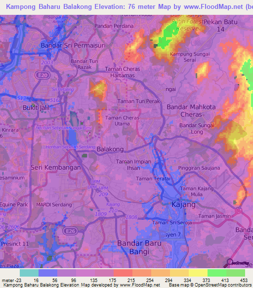 Kampong Baharu Balakong,Malaysia Elevation Map