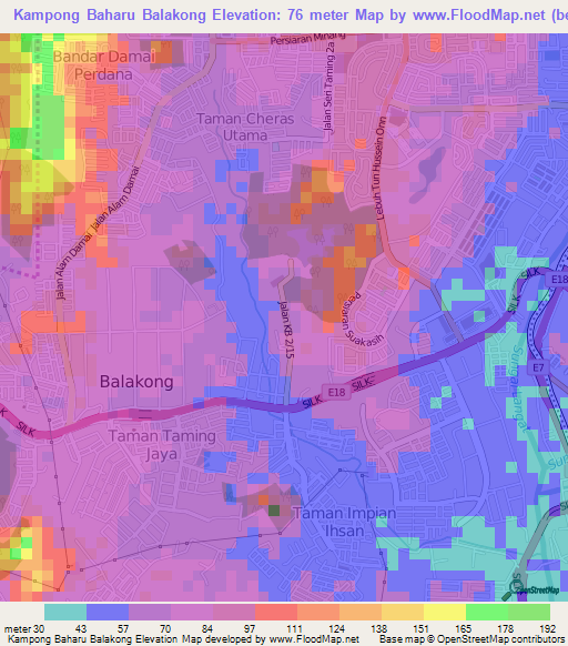 Kampong Baharu Balakong,Malaysia Elevation Map