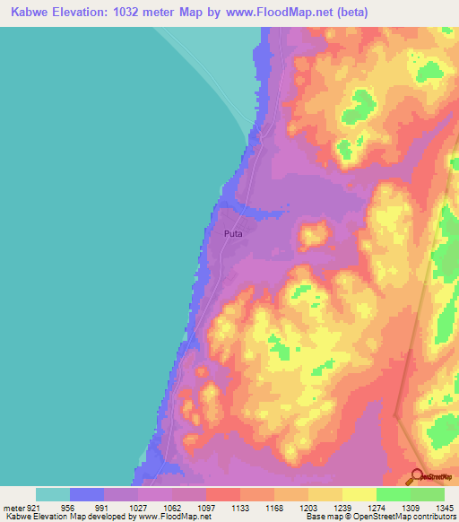 Kabwe,Zambia Elevation Map