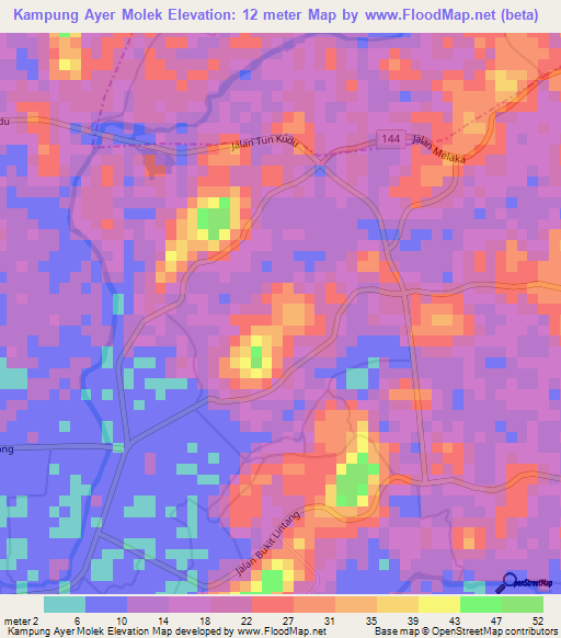 Kampung Ayer Molek,Malaysia Elevation Map