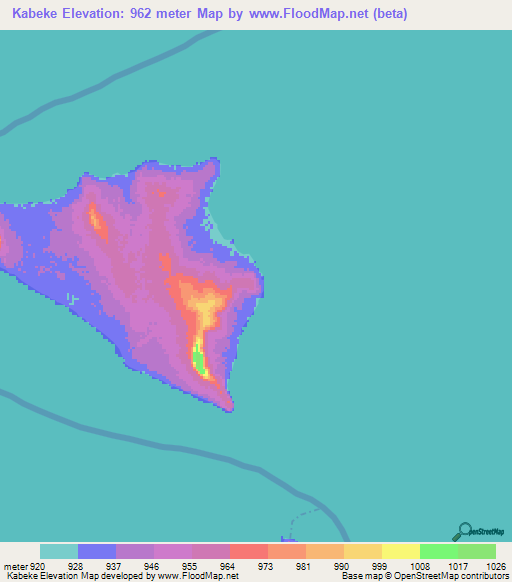 Kabeke,Zambia Elevation Map