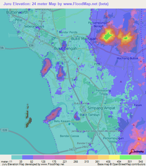 Juru,Malaysia Elevation Map