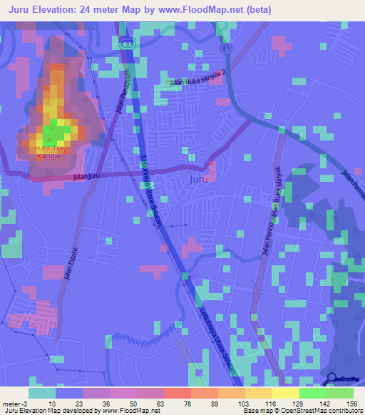 Juru,Malaysia Elevation Map